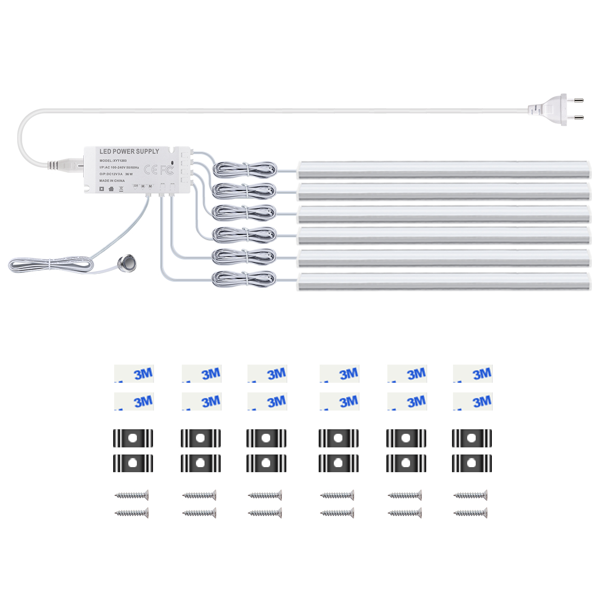 Stepless Dimmable LED Bar Light Tube 12V Touch Switch Sensor Central Control Aluminium Lamp DIY Under Cabinet Closet Backlight