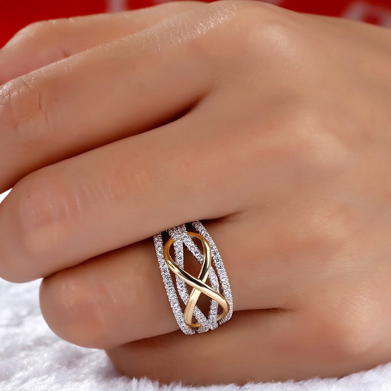Anillo de compromiso con lazo para mujer, sortija de dos tonos a la , estilo Simple y , tamaño 6/7/8, para boda, de joyería, novedad de 9/10