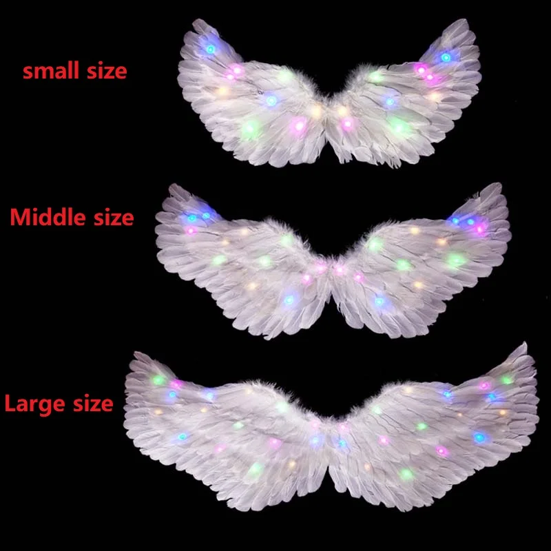 LED Light Up Glow White Colors Feather Angel Wings Costume for Kids Adults Halloween Christmas Year Eve Glow Party Supplies: S / Olive