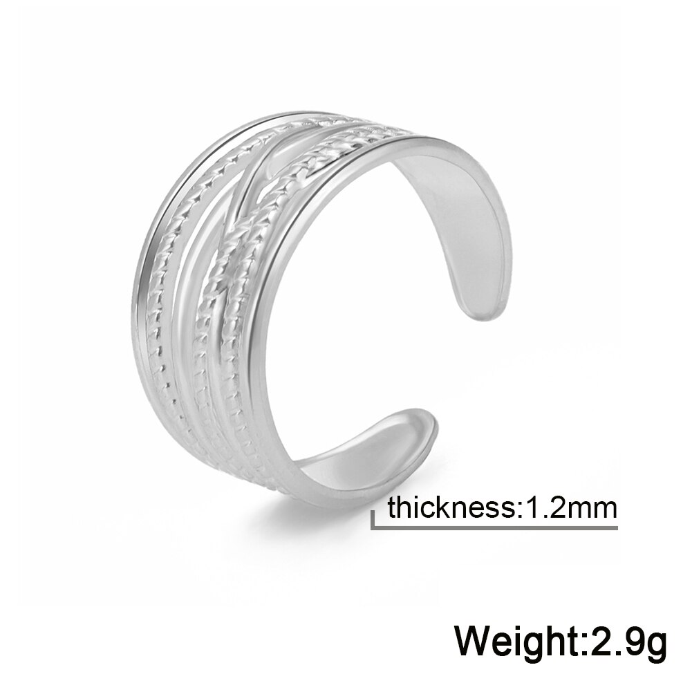 Skyrim 2022 Breed Twist Geometrische Ringen Voor Vrouwen Roestvrij Staal Verstelbare Open Finger Ring Mode-sieraden: Steel Color