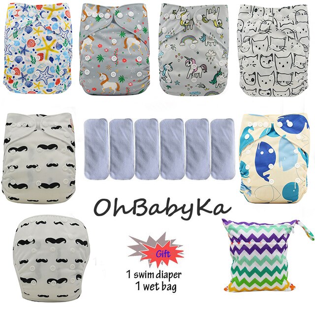 Ohbabyka Baby Cloth Diaper Couche Lavable Training Pants 6pcs Reusable Pocket Diaper Cover+6pcs Bamboo Insert Baby Nappies: 88