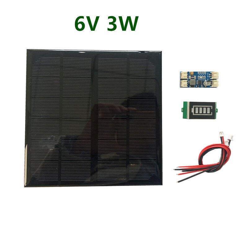 6V 3W Solar panel with Solar min battery charger with battery display DIY KIT PH 2.0 Cable: 6V 3W Package