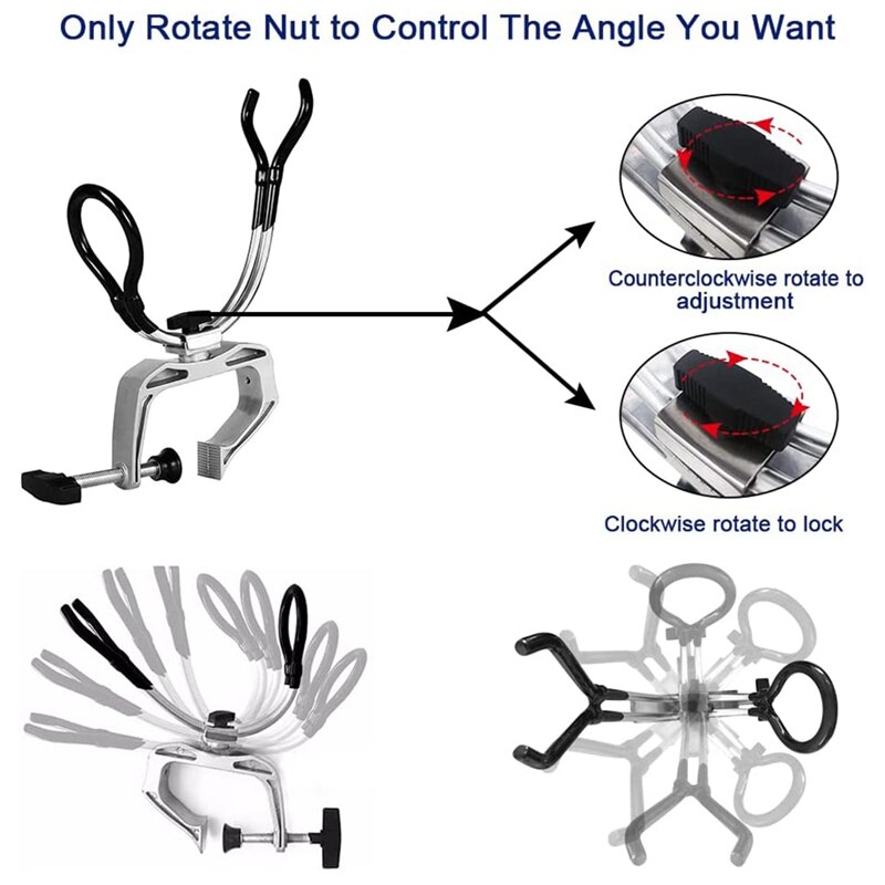2Pcs Boat Fishing Aluminum Alloy Rod Holder Fishing Pole Dock Holder Adjustable Dual-Use Clamp On Rod Holder For Boat