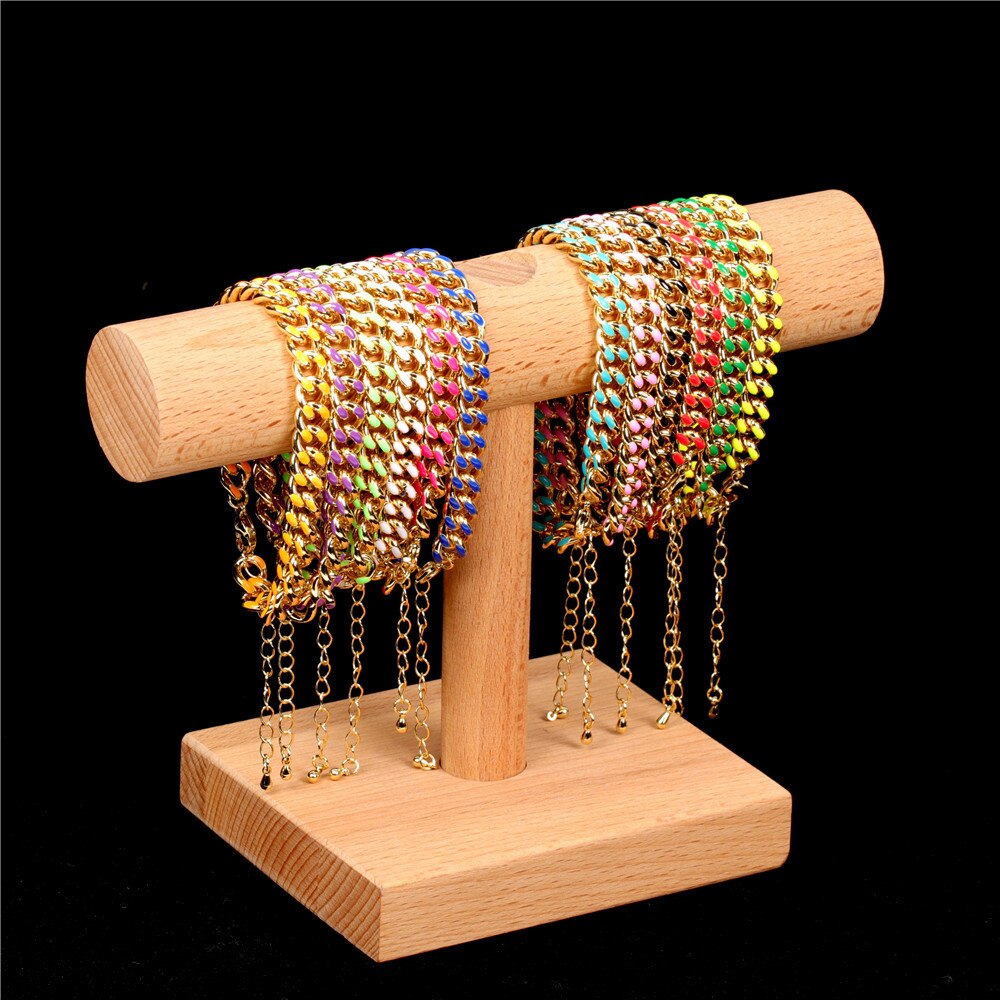 Hip hop Dripping oil vintage yellow bracelets Women men blue Punk Cuban Link Chain bracelets Jewelry Christmas