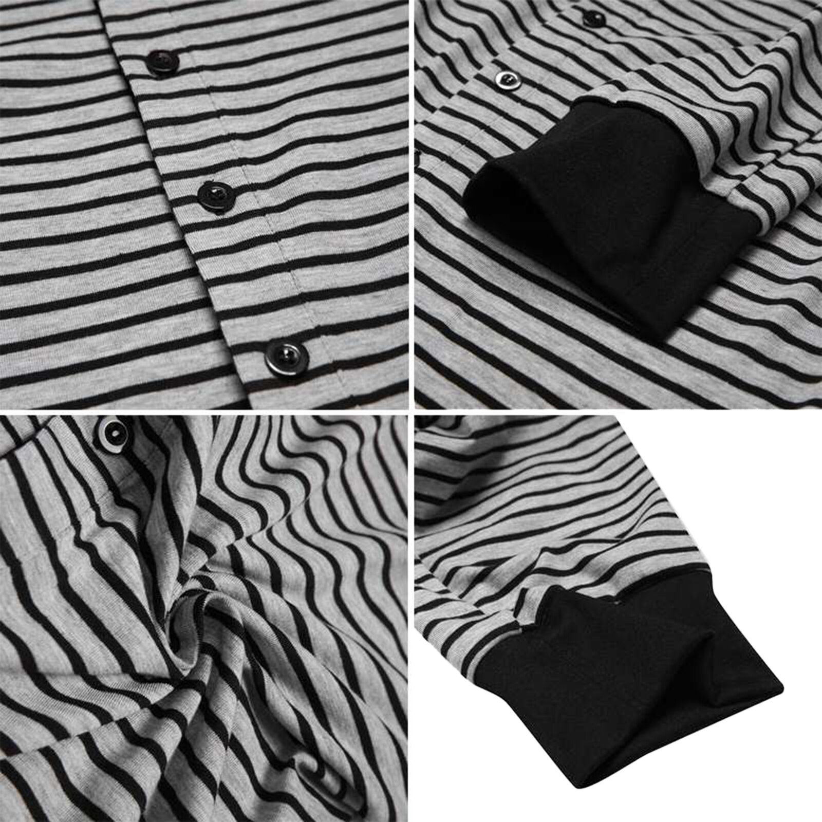 Pijama de una pieza para hombre, estampado a rayas manga larga cuello redondo botón abajo mono ropa de dormir