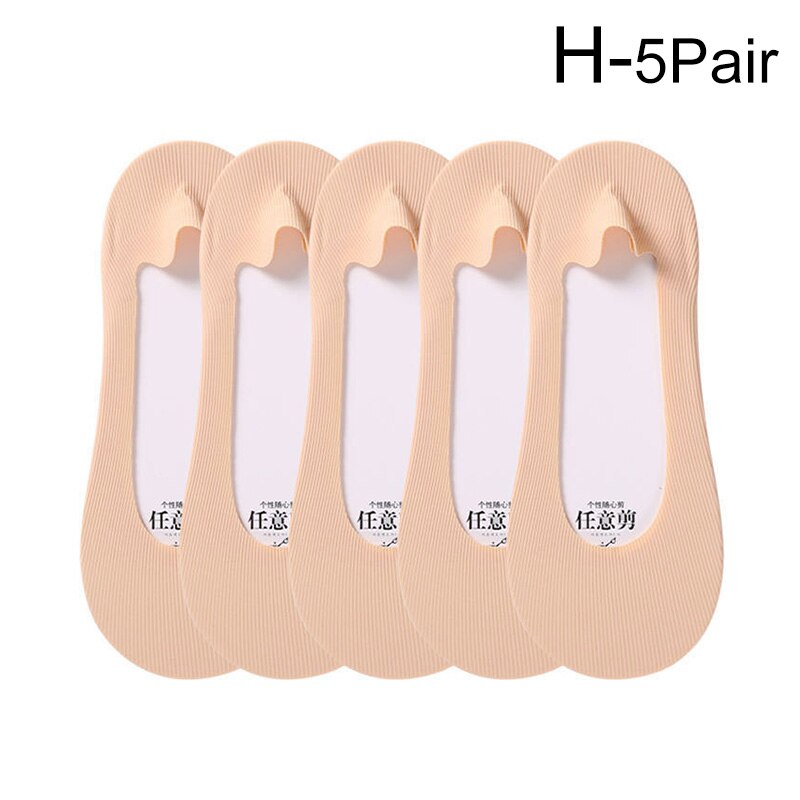 5Pairs Woman Ice Silk Invisible Boat Socks Women's Short Socks Female Ladies Shallow Mouth No Show Socks Slippers Summer Style: H