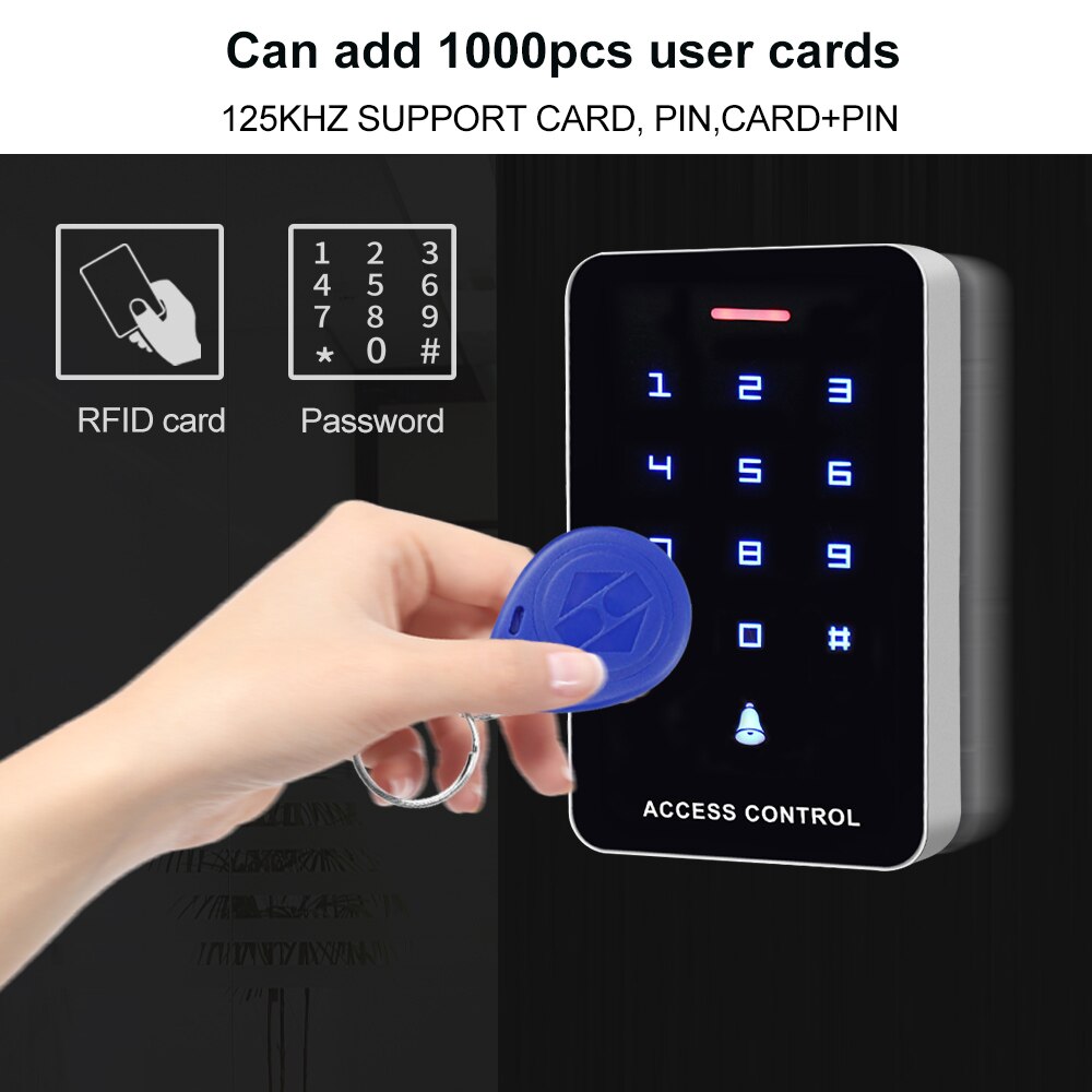 Touch RFID Access Control Keypad Standalone Controller Door Opener 125KHz Access Keyboard with 10pcs Keyfobs RFID Card for Entry