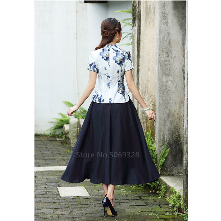 Traditionnelle chinoise Cheongsam T-Shirts Pour femmes Grande Taille 4XL Qipao Chemisier À Imprimé Floral De Style Asiatique Antique Costumes Élégants
