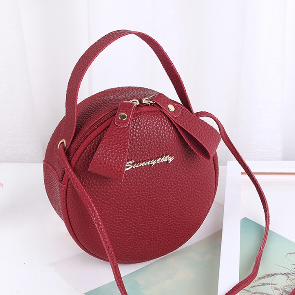 Bolso redondo de piel para mujer, bolsas de mensajero de hombro, de a la: Rojo