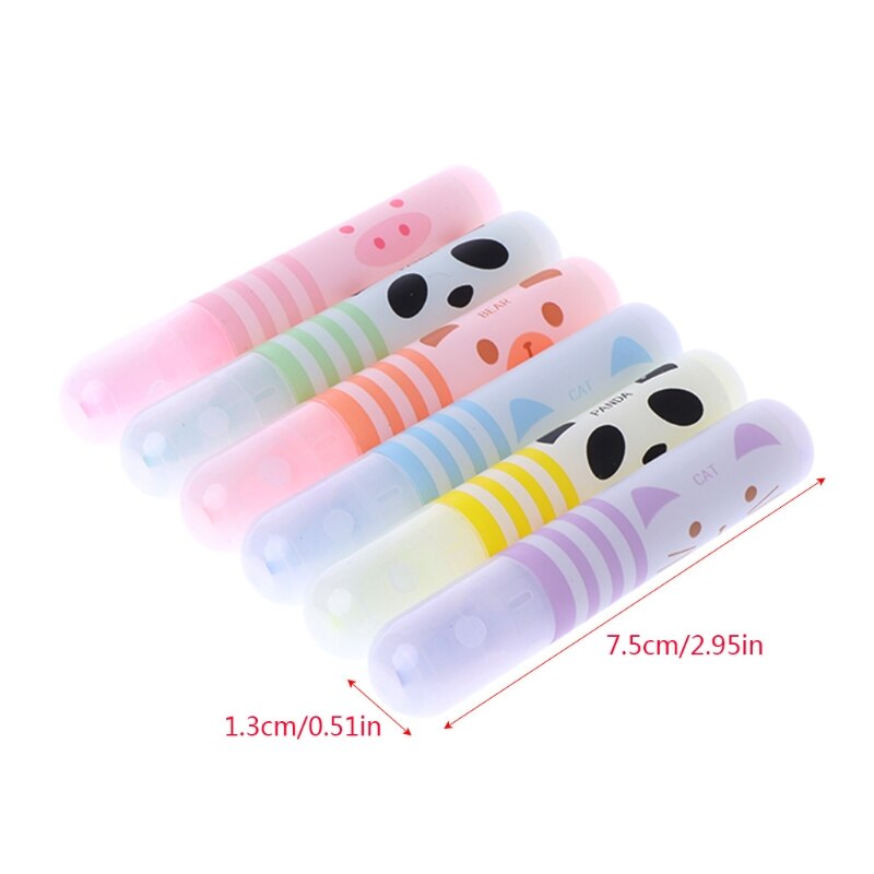 6 Colors Cute Animals Panda Cat Mini Highlighter Paint Marker Pen Drawing Liquid Chalk Stationery School Office Supply
