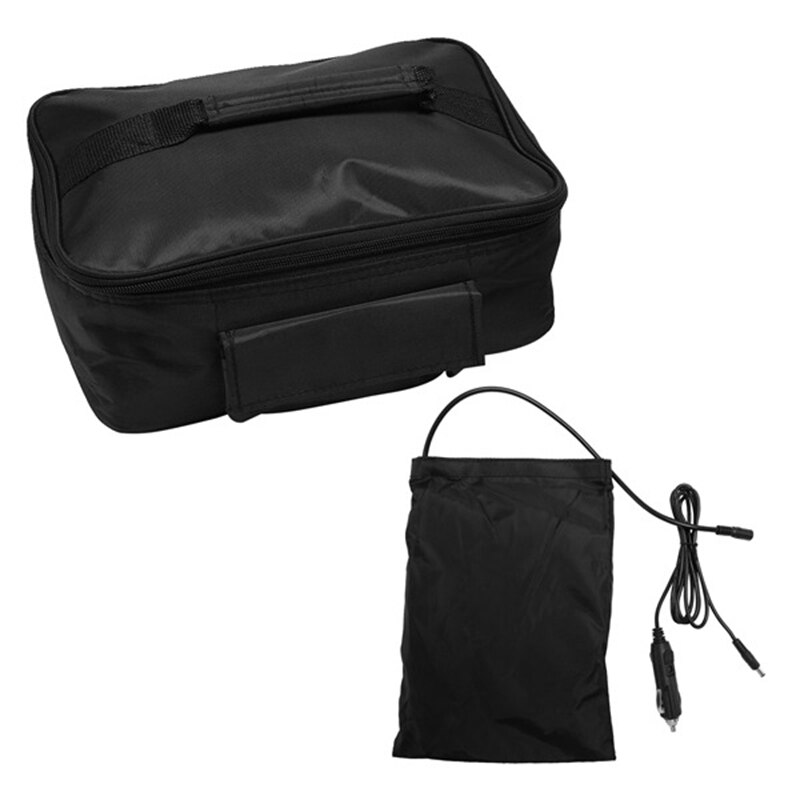 calentador de comida para coche de 12V, bolsa calentada, horno eléctrico, caja de almuerzo para Camping, estufa negra