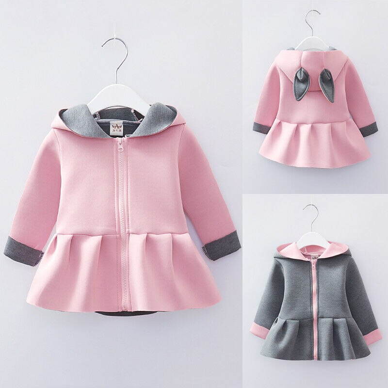 PUDCOCO Mooie Peuter Kinderen Baby Meisje Bunny Hooded Konijn Oor Jasje Herfst Winter Lange Mouw Uitloper Kleding 6- 24M