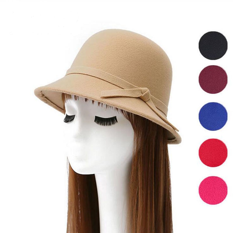 Gorro de lana con lazo para mujer, gorro de tela de lana con lazo, 6 colores, , novedad de