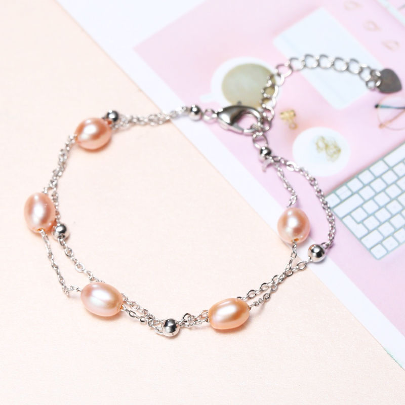 DMCBFP008 6mm Freshwater Rice Shape Pink-Purple Pearl Exquisite Bracelets For Women