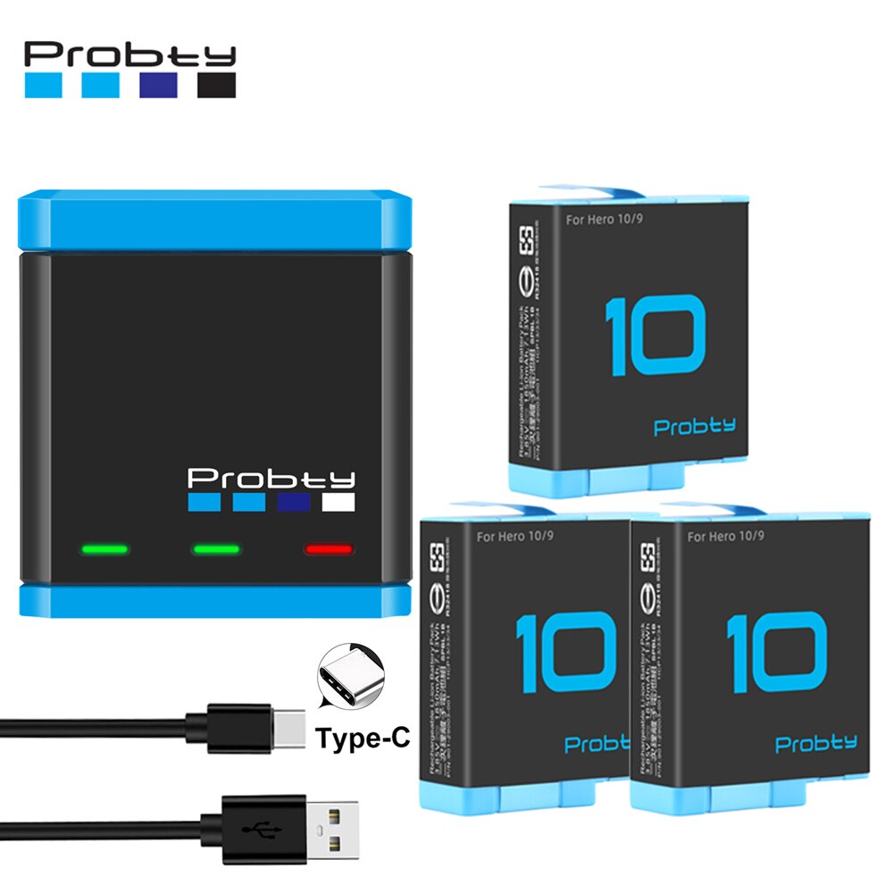 Voor Gopro 10 9 Batterij 3 Manier Smart Opladen Case 1850Mah Batterij Opbergdoos Voor Go Pro Hero 9 10 Accessoires