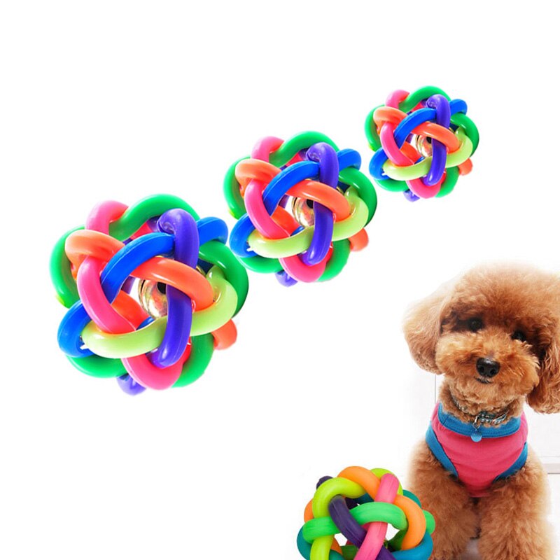 1Pc Kleurrijke Rubberen Bal Hond Speelgoed Gevlochten Honden Tanden Reinigen Chew Speelgoed Outdoor Interactieve Speelgoed Met Klokken Puppy kat Speelgoed