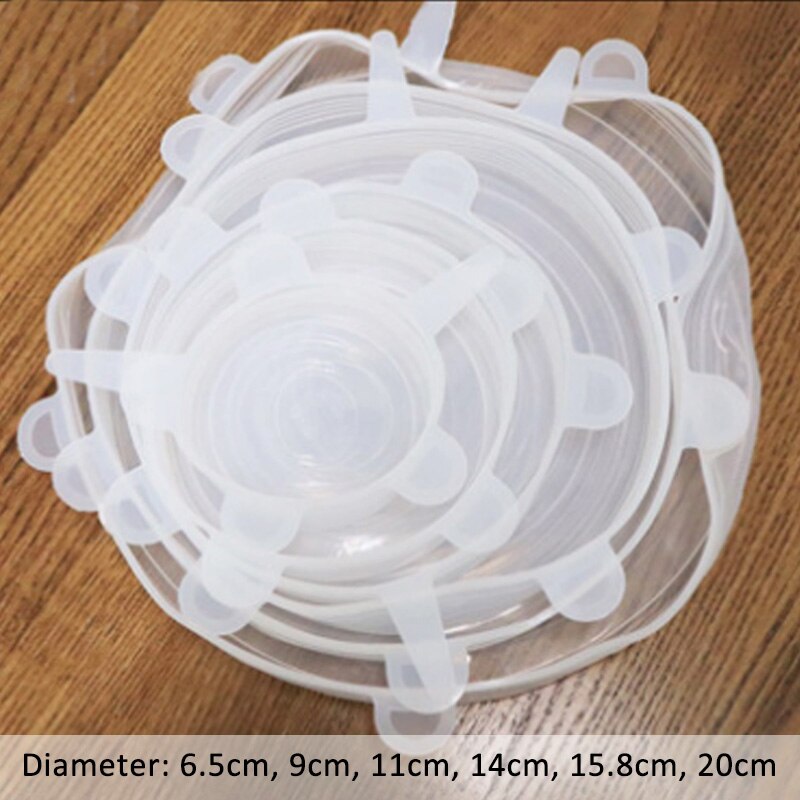 6pcs/set Pot Cover Silicone Stretch Lids Durable Reusable Food Save Cover Heat Resisting Fits All Sizes and Shapes Containers: white
