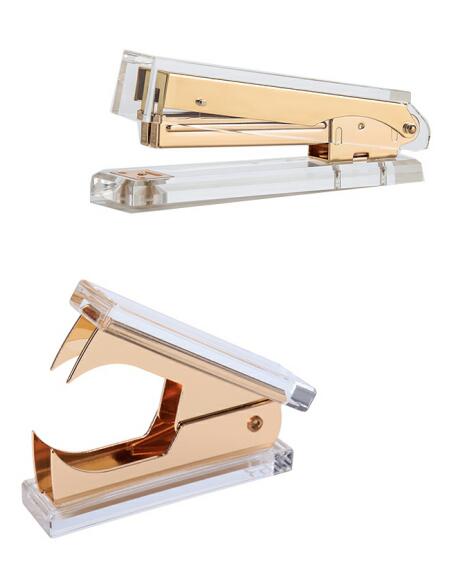 Acrylic Gold Scissors and Staple Remover acrylic stapler stationery: yellow gold 2pcs set