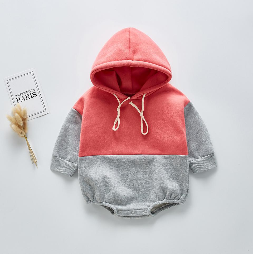 Katoenen Baby Bodysuit Meisjes Capuchon Lange Mouwen Bodysuit Baby Boy Jumpsuit Baby Kleding Baby Onesie: B20H11red / 6m