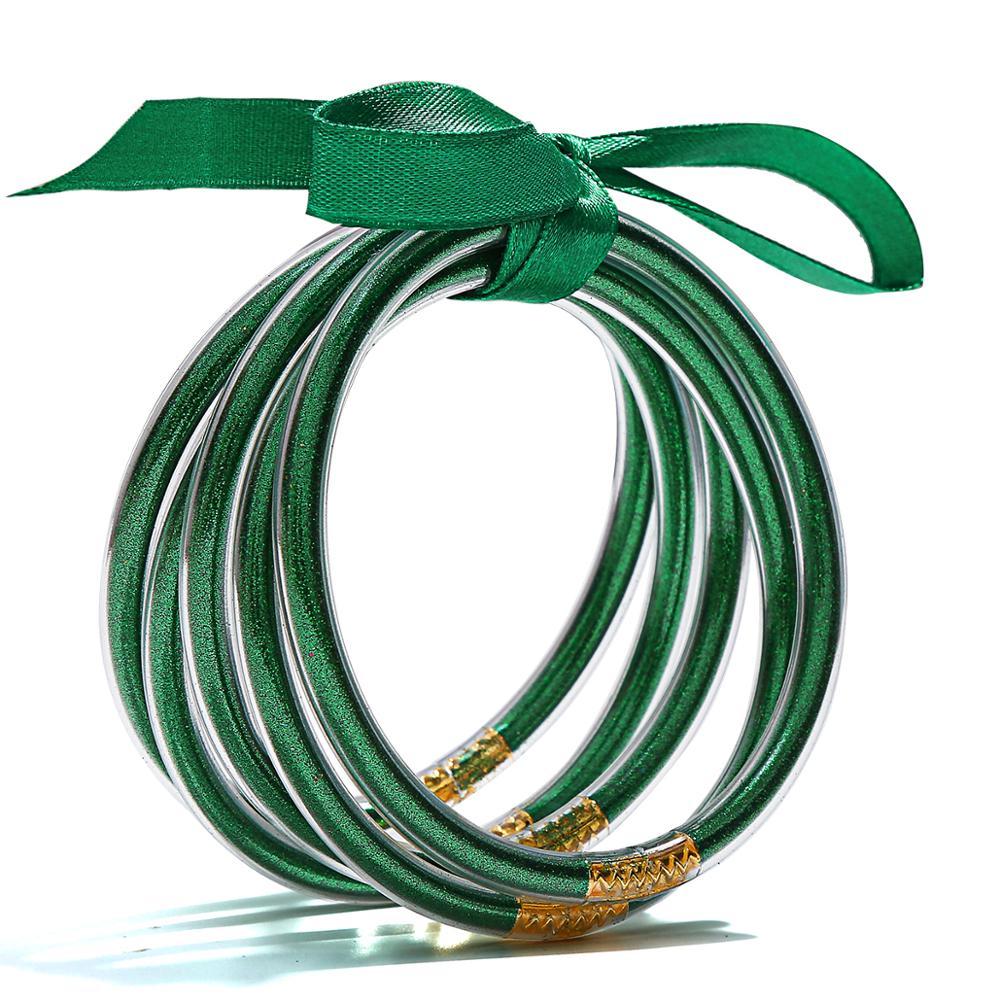 5 PCS/Set Bowknot Gold Silver Color Glitter Bangles Set All Weather Stack Silicone Plastic Glitter Jelly Bracelet: KFB1870-13