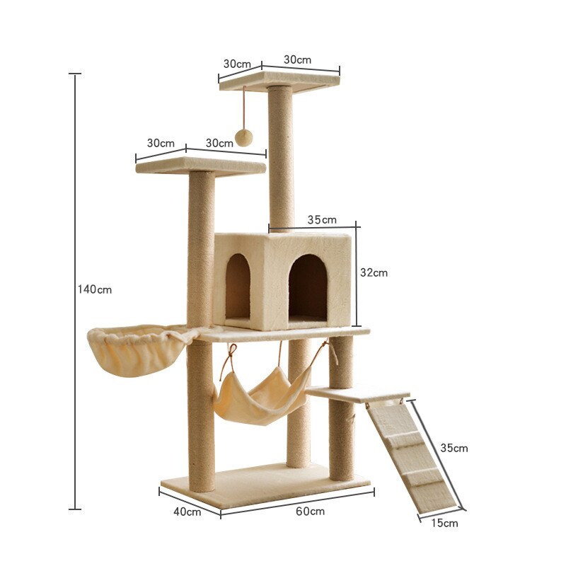Cat Tree Multilevel Cat Towers with Luxury Condos Cat Tree Tower Kitten Condo Scratching Post: yellow A 140cm