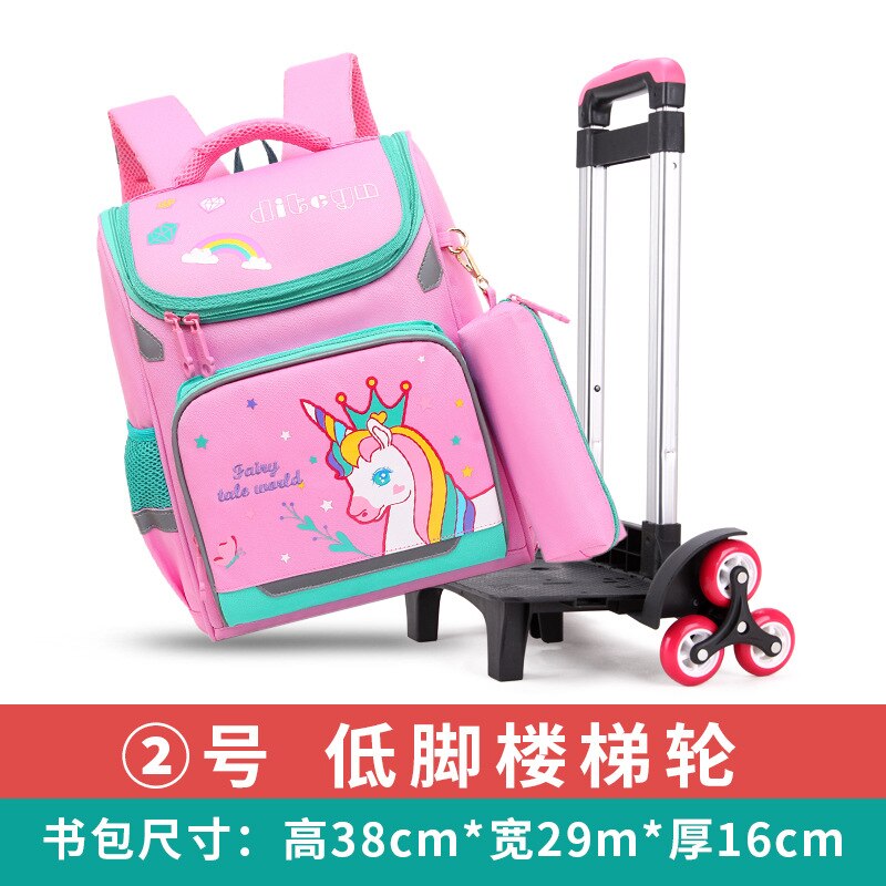 Afneembare kinderschooltassen met wieltjes meisjes jongens trolley schoolrugzak kinderschooltassen met wieltjes boekentas reisbagage: 6 wielen roze