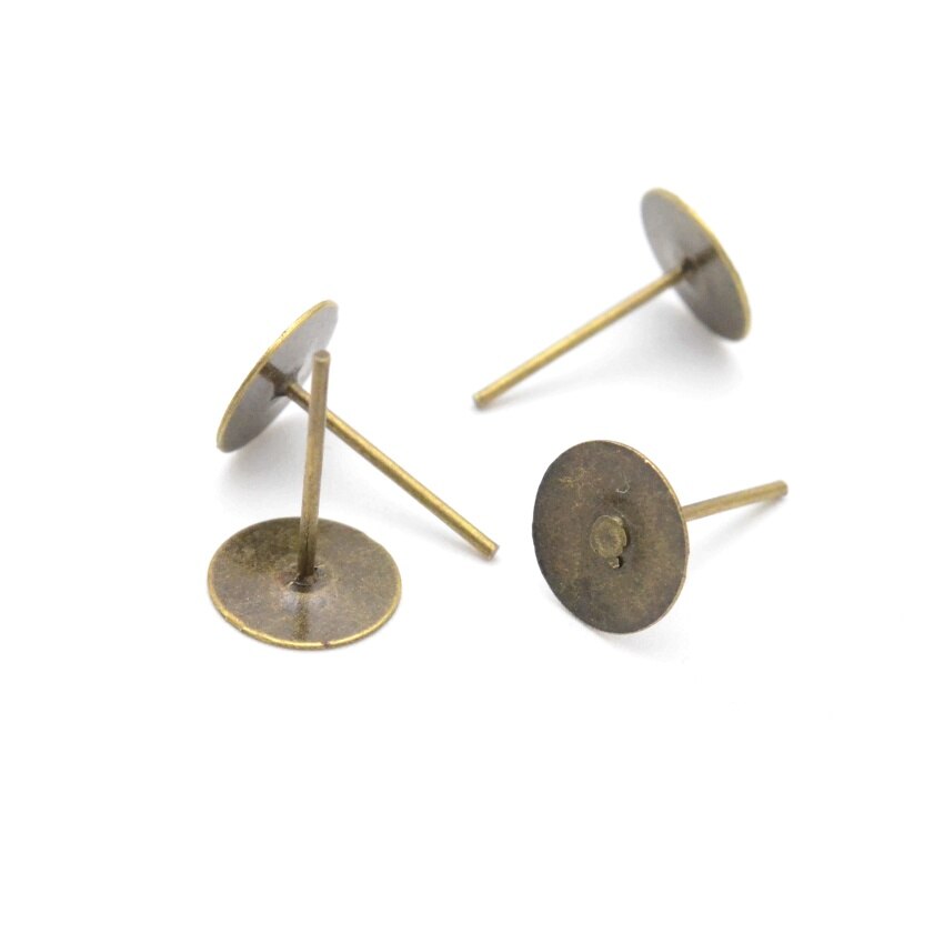 MIAOCHI Schmuck Erkenntnisse Diy 50/100 stücke Blank Post Flache Runde Ohrring Studs Pins für Ohrring Schmuck Erkenntnisse: bronze / 6x12mm 100pcs