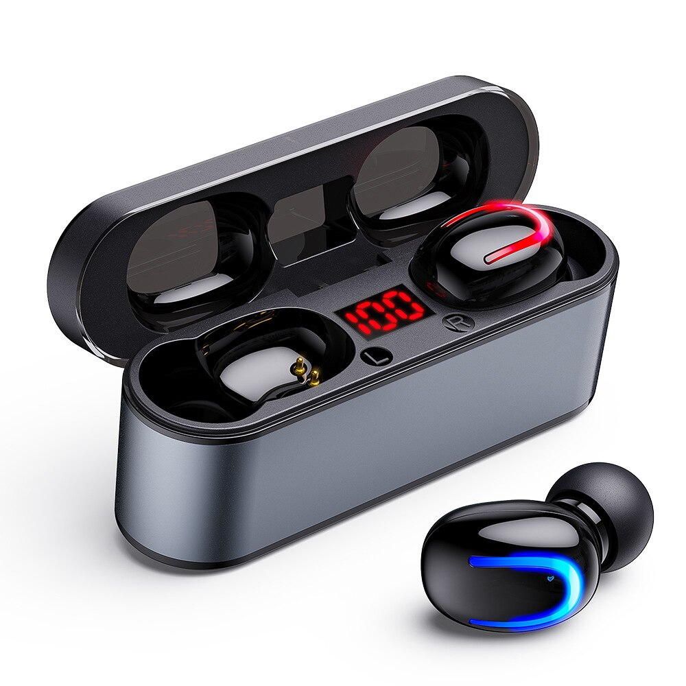 Auricolari Bluetooth V5.0 Lieve Wireless - Custodia di Ricarica 6000mAh - Cuffie Sport Impermeabili HD Stereo Dual Mic: Q68 nero