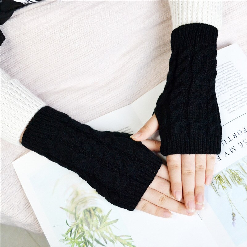 Guantes de invierno para mujer, manoplas cálidas de lana de imitación, de ganchillo, para brazo, sin dedos