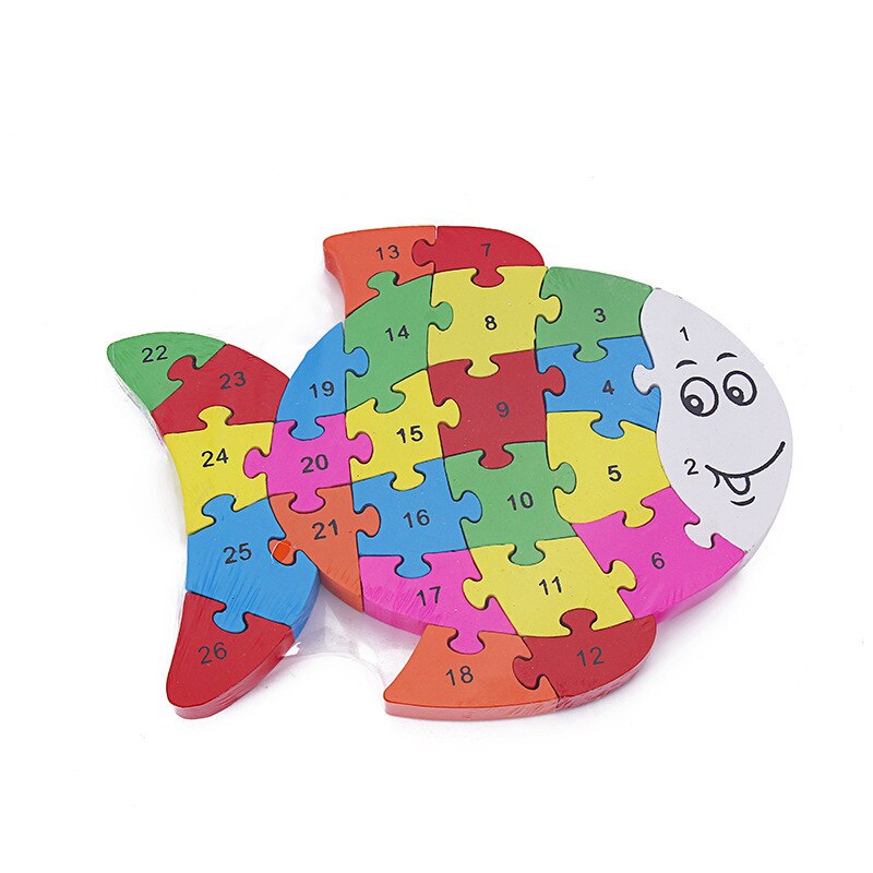 Colorful Kids 3D Puzzle Wooden Toys Cartoon Animal Traffic Jigsaw Montessori Early Learning Educational Toys For Children: Fish 65