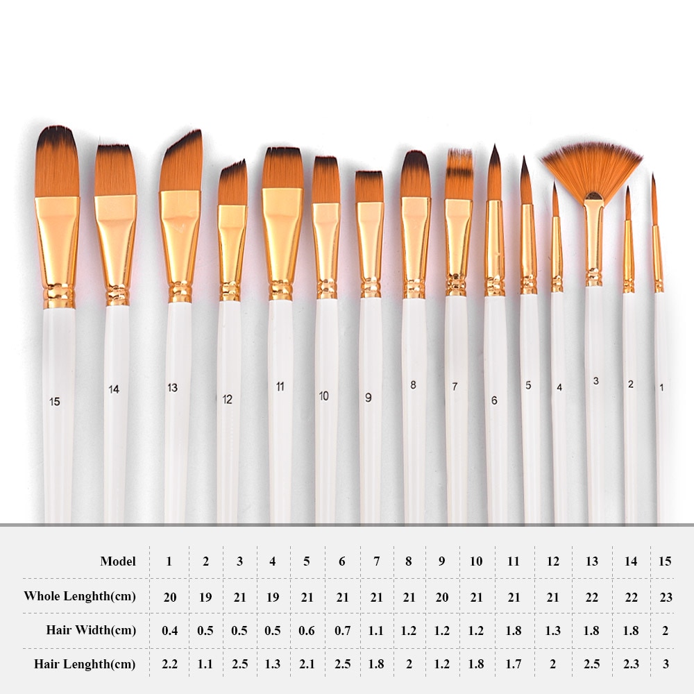 Artist Paint Brush Set 15 different Shapes &amp; Sizes Paintbrushes Wood Handles No Shed Hairs with Free Painting Knife&amp;Sponge