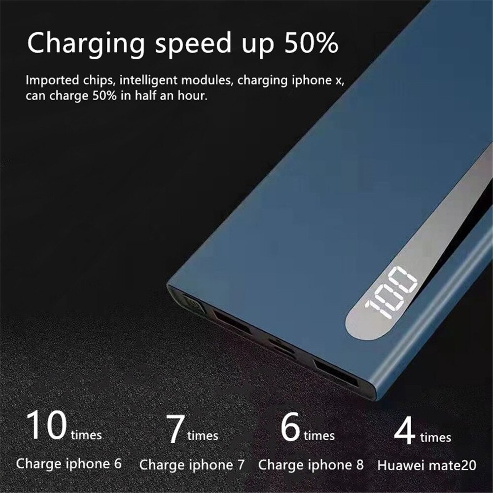 Ultradünne Power Bank 30000mAh Power Externe Batterie Tragbare Schnelle Ladegerät für Alle Smartphone Bank Wasserdicht