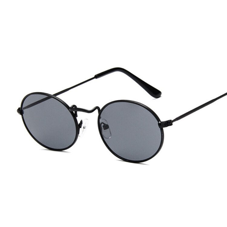 Ovale solbriller dame/mand mærke dame solbriller mandlig metal lille stel vintage punk oculos de sol feminino: Sortgrå