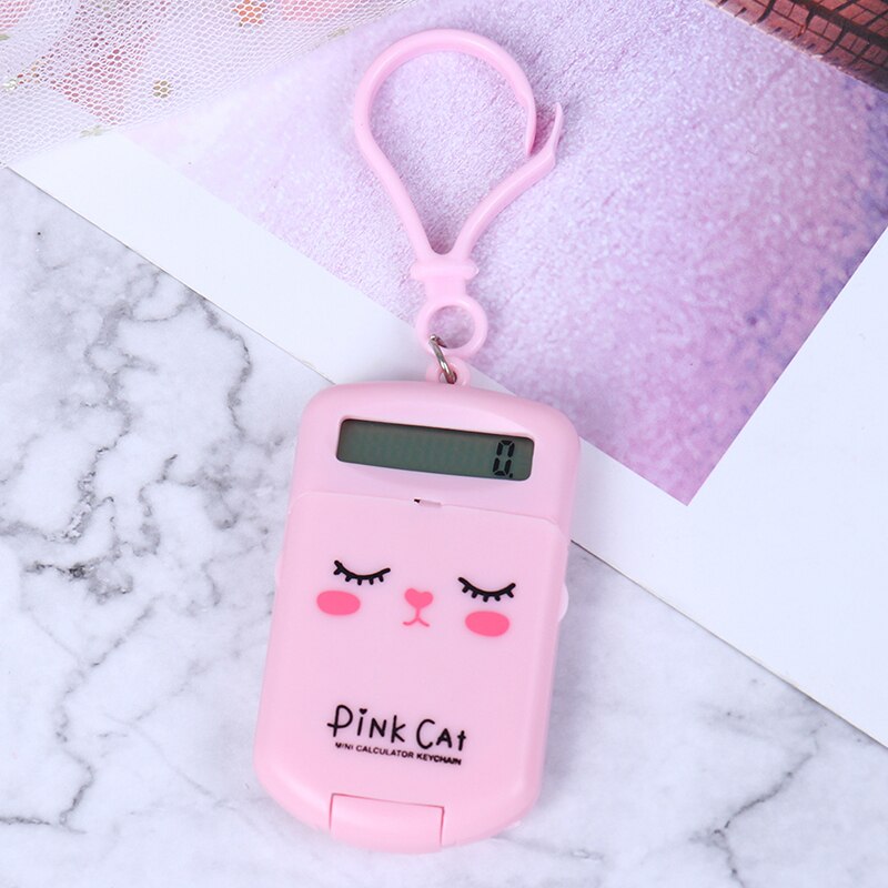 Kawaii mini lommeregner bærbar ciffer lommeregner 8 display tegneserie søde nøglering lommeregner kontorartikler lommestørrelse: Lyserød