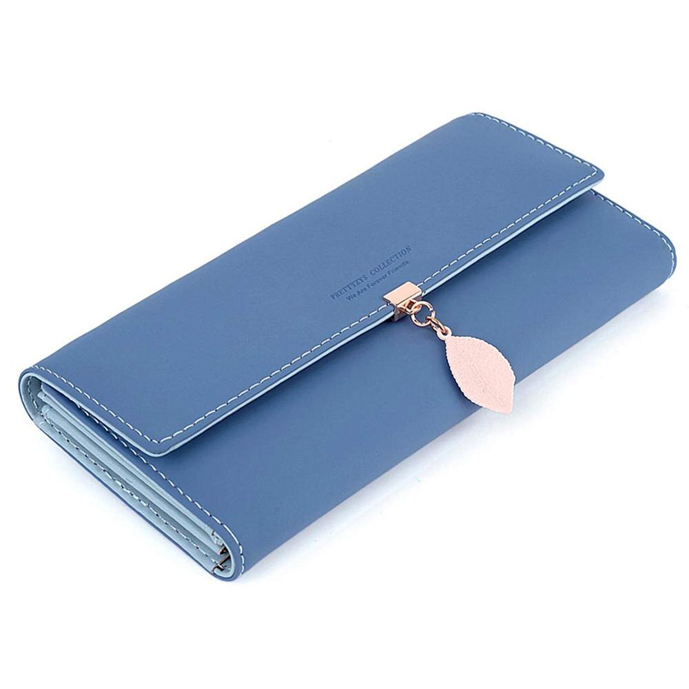 Porte-monnaie rose pour femmes, poche pour téléphone, cartes Patchwork, portefeuille Long avec pompon, court, portefeuilles avec fermeture à glissière: Blue