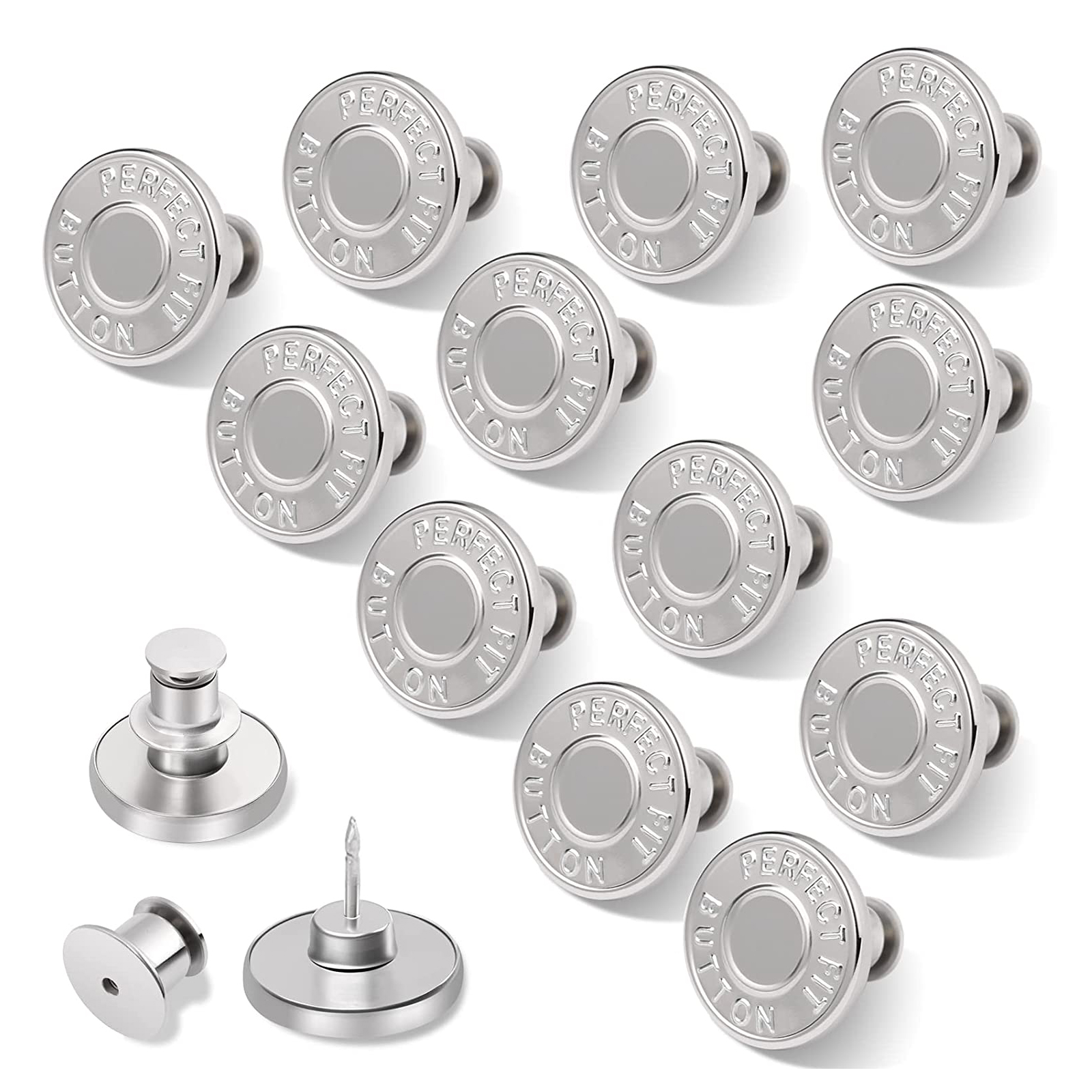 Juego de botones de Jean para pantalones vaqueros sueltos, alfileres sin costura, tensor de pantalones, botones ajustables, reemplazo para tachuelas a presión grandes, 12 juegos: Latón envejecido