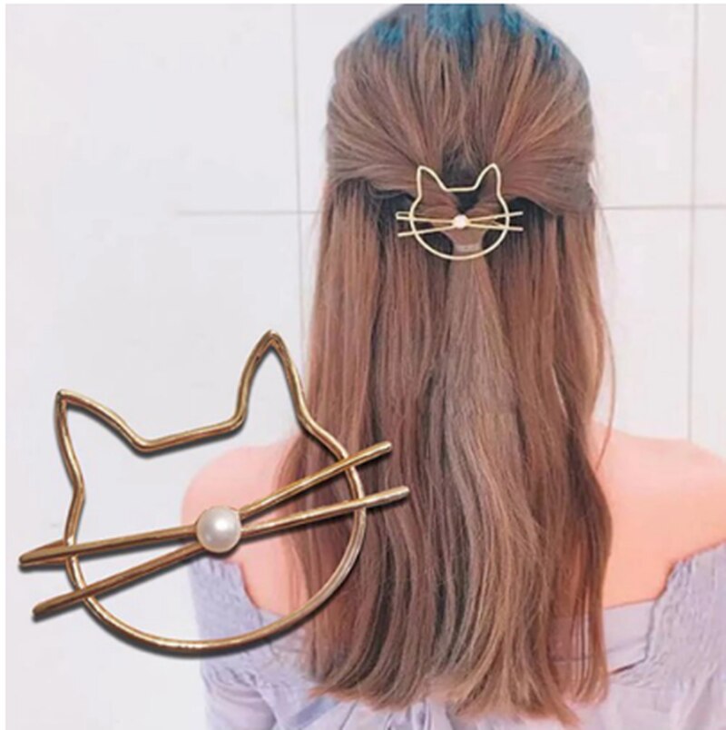 Diadema dorada con perlas de gato de Metal para mujer y niña, horquilla para el pelo, joyería, accesorios para el cabello