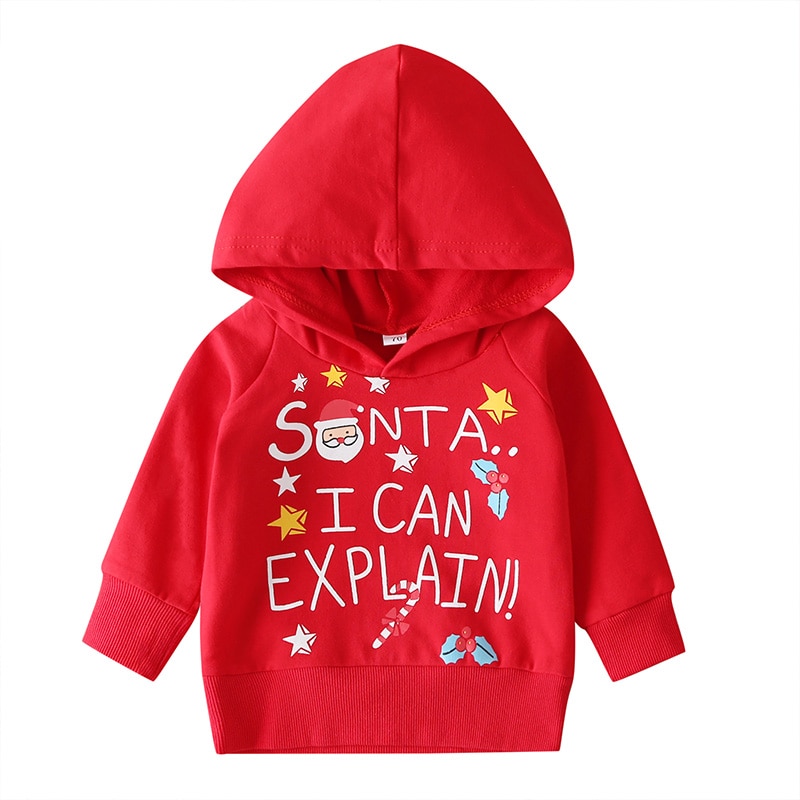 Brev hætteklædt bomuld børn unisex lille barn baby dreng pige rød hættetrøje juletøj sweatshirt