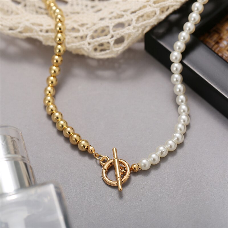 Punk Gold Multilayered Chain Baroque Pearl Necklace For Women Coin Crystal Pendant Necklace Trend Jewelry: CS53118