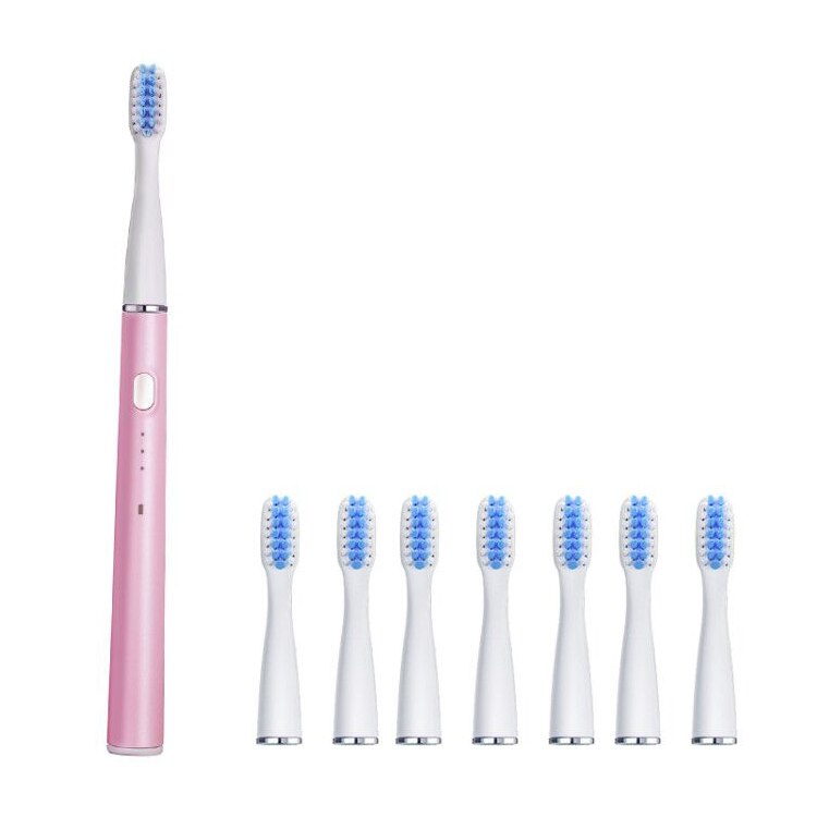 Sarmocare M200 Sonic Electric Toothbrush USB Rechargeable 3 Clean Modes IPX7 Waterproof Ultrasonic Automatic Tooth Brush: Pink and 8 head