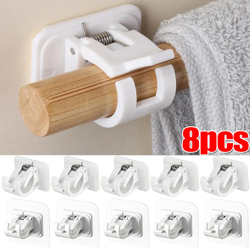 Clip de barra de cortina ajustable, ganchos de pared autoadhesivos, sin perforaciones, soporte colgante para barra de cortina de ducha, accesorios de baño, 2-8 Uds.
