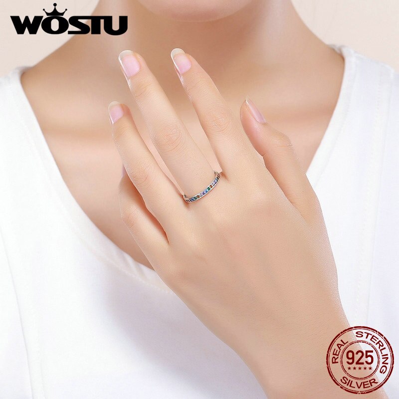 WOSTU Echt 925 Sterling Silver Rainbow Kleurrijke CZ Stone Ringen Voor Vrouwen Luxe Party Zilveren Sieraden CQR392