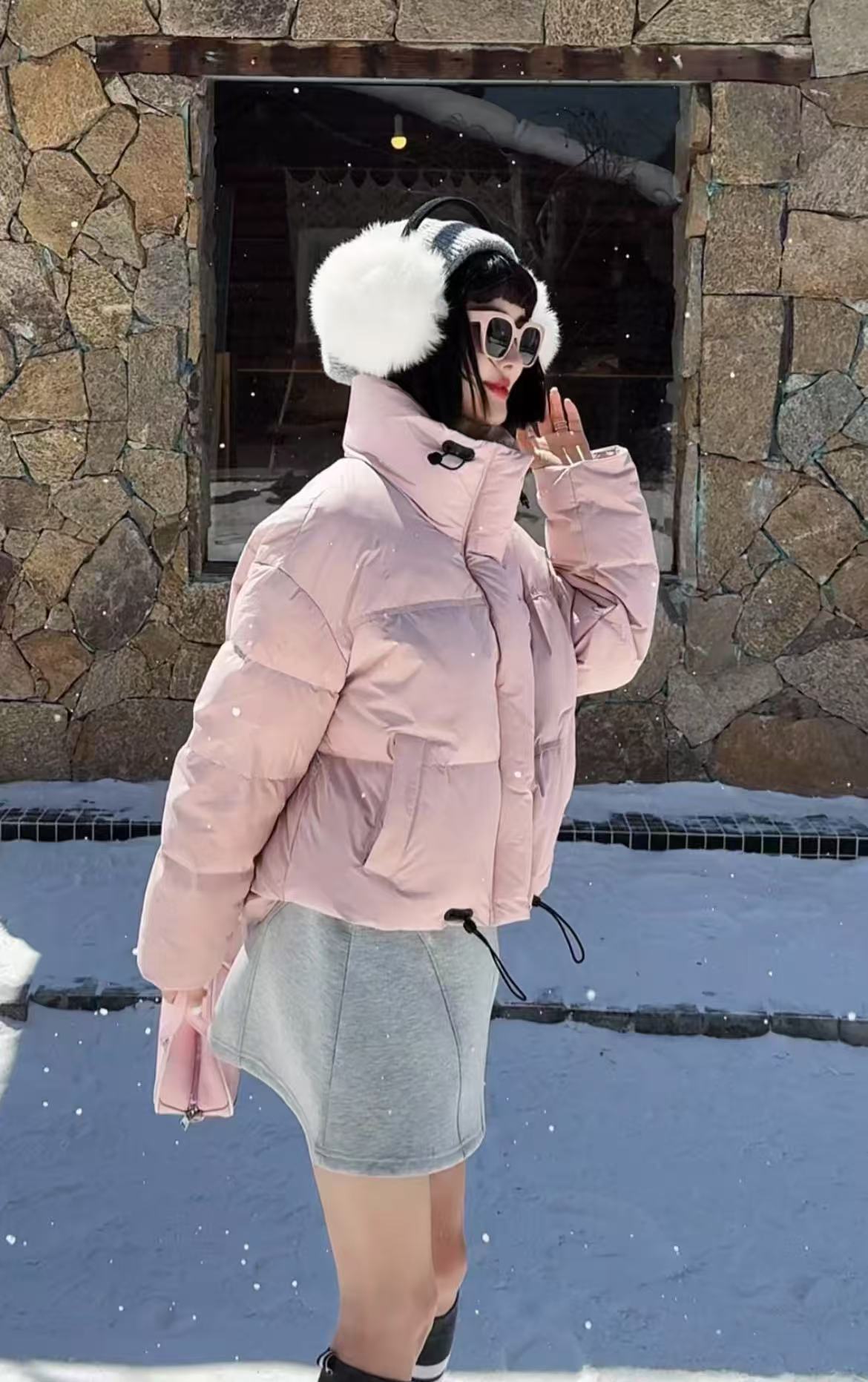 Winter Short Solid Stand Collar Down Jacket Female Drawstring Zipper Warm Outwears Women White Duck Down Parker Down Jackets: XL / Pink