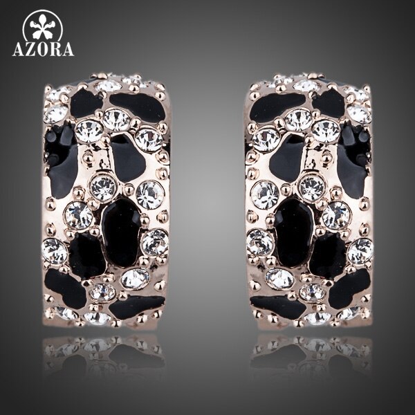 AZORA Brand Rose Gold Color Leopard with Austrian Rhinestones French Clip Earrings TE0068