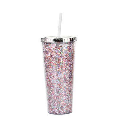 Color Sequins Tumblers Cup Straw Cold Cup with Lid Cups with Lids and Straws Mug Plastic Straight Cup Water Cups: 15
