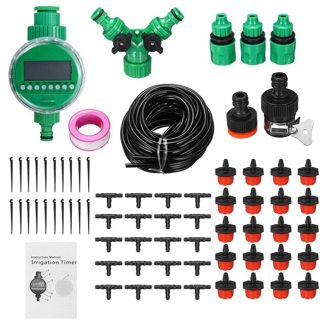 15/25/30/40/50m Automatic Watering Timer Irrigation Systems Greenhouse Plant Kit Garden Timer Irrigation System Intelligent Care: 15m 20tap