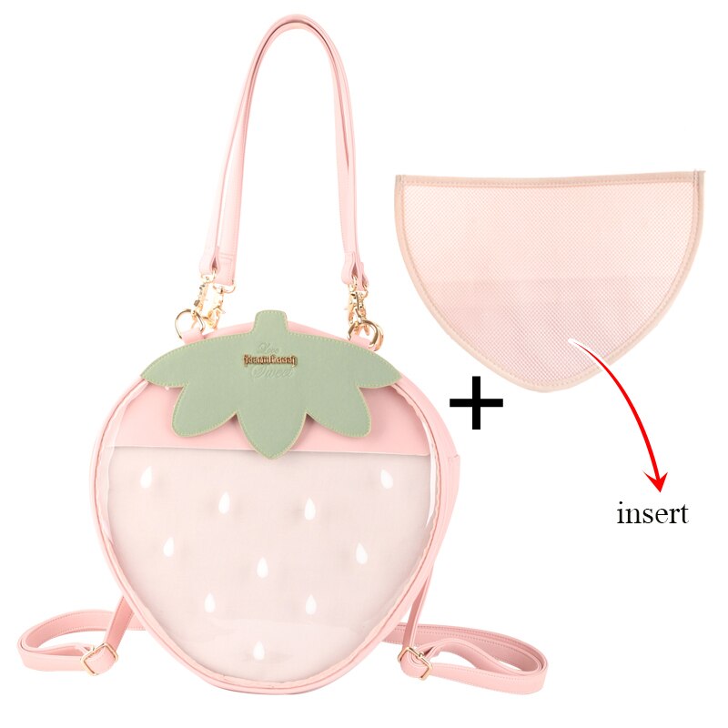 Strawberry Lolita Tas Ita Bag Clear Rugzak Voor Tienermeisjes Schooltas Dames Transparante Rugzak Tas Rood Itabag Pu Leer: pink with insert