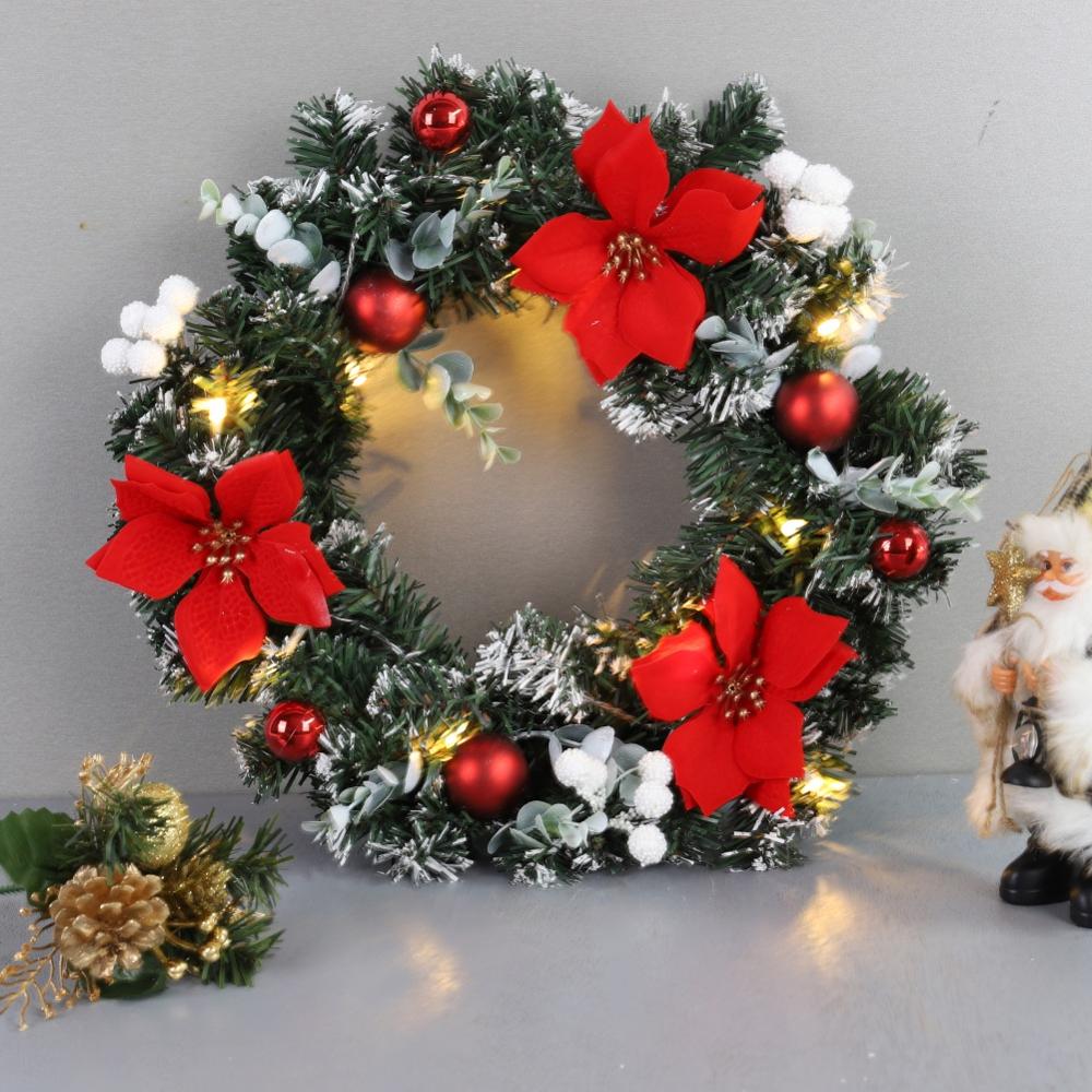 Fashionable Christmas Wreath With Battery Powered LED Light String Front Door Hanging Garland Home Decorations