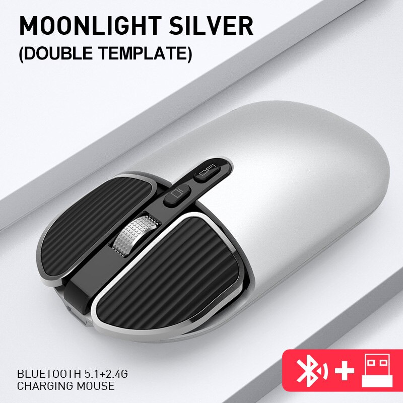 Dual Modus 2,4G USB Bluetooth Wireless Mouse Ergonomische Stille Wiederaufladbare Mäuse Für Computer Büro Laptop PC: 2.4GBluetooth Silver