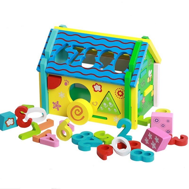 Digital de madera en forma de desmontaje casa sabiduría casa combinación niños geometría correspondencia cognitiva juguetes educativos